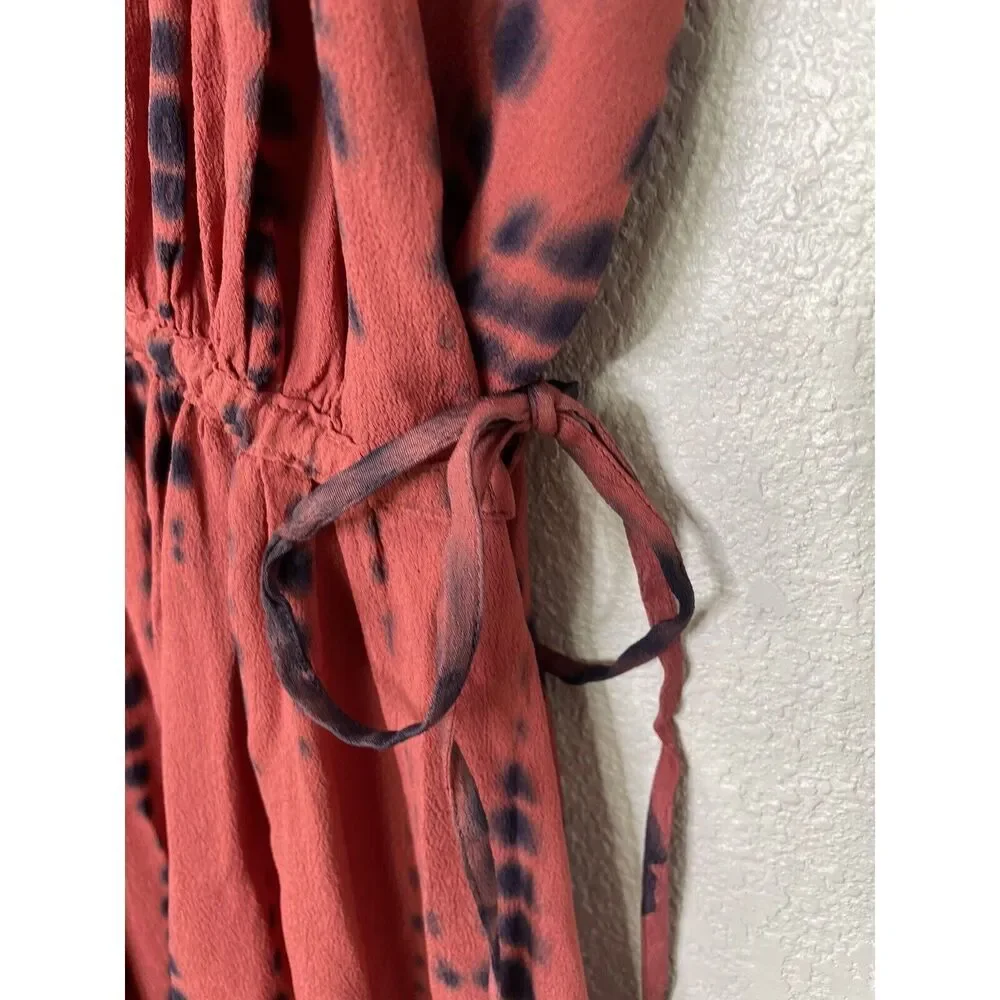 Pure J Jill Tie-Waisted Maxi Dress Size Large L Purejill Soft Paprika multi